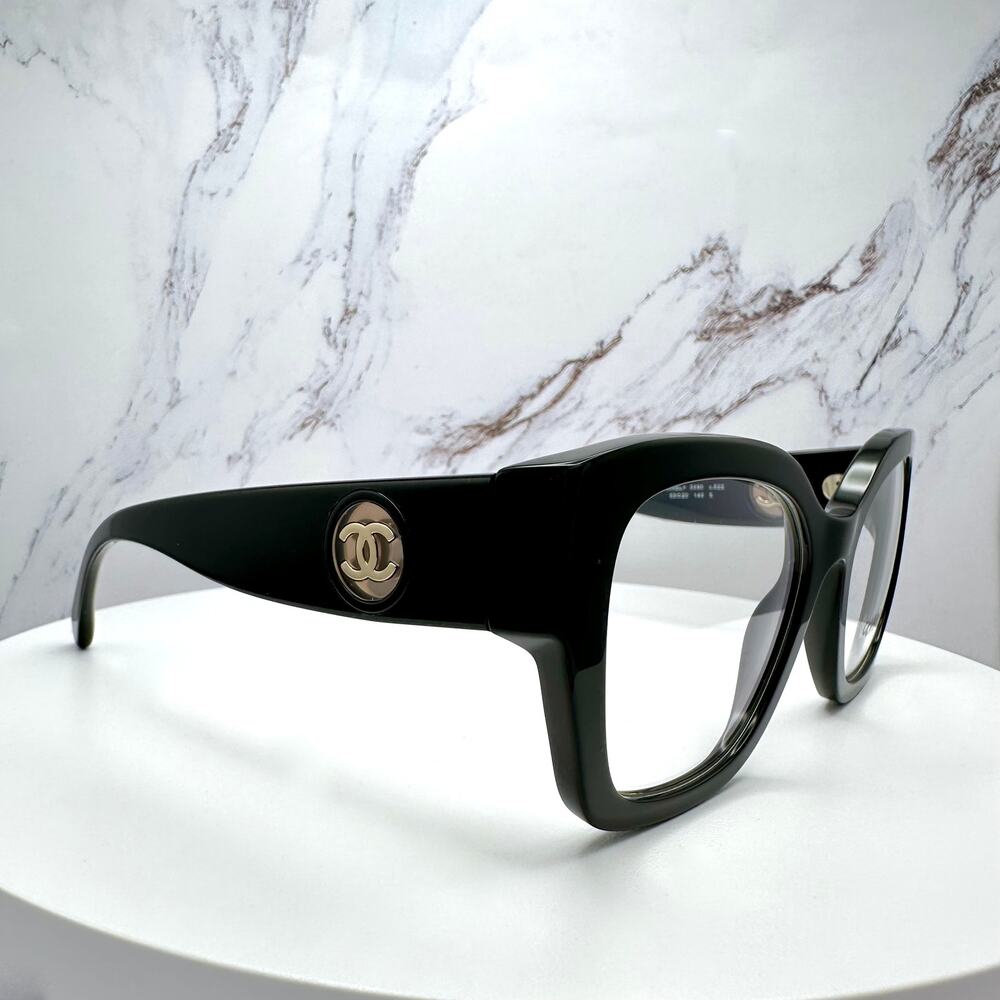 New CHANEL Eyeglasses Black 53mm Glasses Butterfly Gold CC Womens - Picture 15 of 16